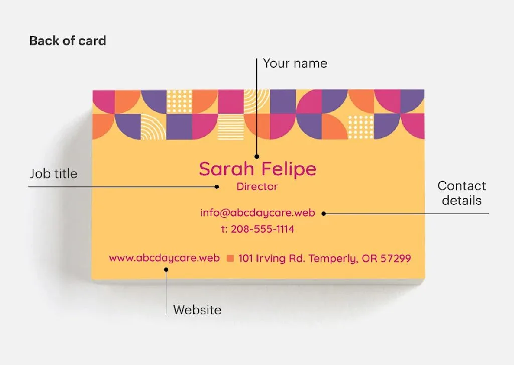 Essential elements and layout of a business card